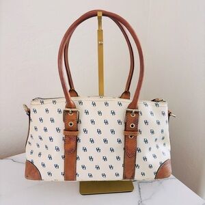 Dooney‎ & Bourke White Ivory and Navy Blue Monogram Satchel Women’s Purse